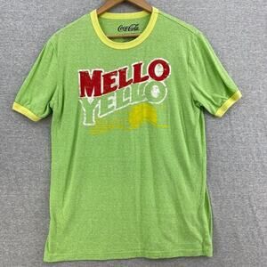 Coca Cola Tshirt Mens Small (34/36) Green Yellow Tee Short Sleeve Mello Yellow